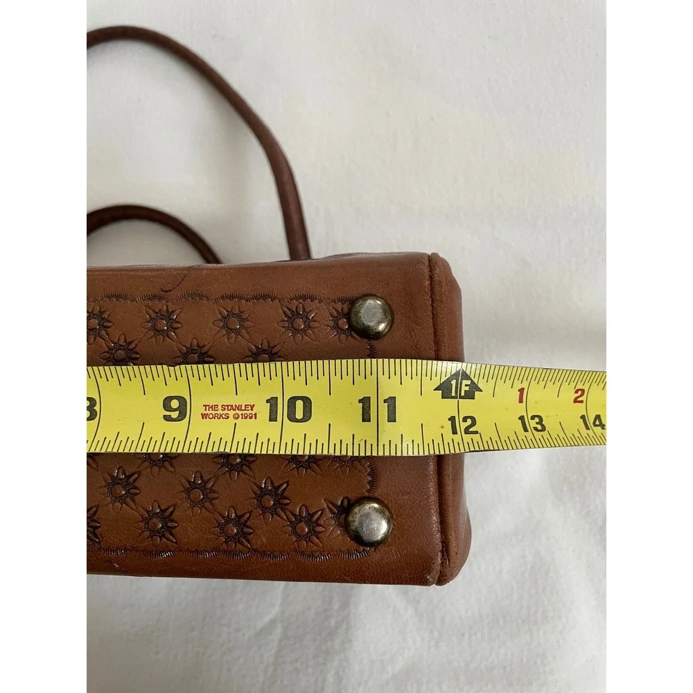 Vtg Mikes MGE Hand Tooled Floral Leather Satchel Bag Brown Western Boho Mexico